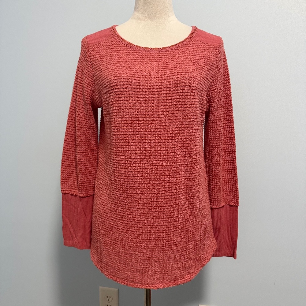 Sundance Women’s Waffle Knit Everly Long Sleeve Pink Top Size S
